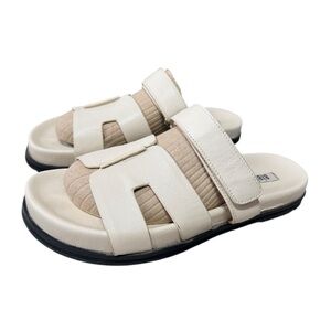 Anthropologie Bibi Lou Mindy Cream Leather Slide Sandals Flat Women’s 38 / 7.5